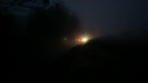 Cars Driving Slowly Mist Country Lane — Stok Video