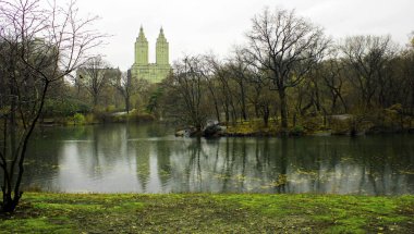 Central Park, New York, Amerika Birleşik Devletleri - 12 Ekim 2020: Central Park, Manhattan 'ın merkezinde çimen ağaçları, havuzlar, çeşmeler, hayvanat bahçesi ve parkın diğer binaları olan bir parktır.. 