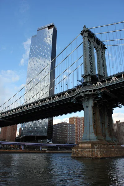 New York Amerika 2020 Zonsondergang Lower Manhattan Skyline Williamsburg Bridge — Stockfoto