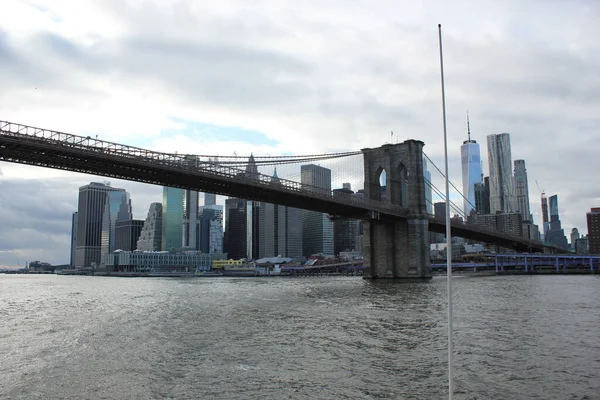 New York America 2020 Brooklyn Bridge Lower Manhattan Skyline One — 스톡 사진