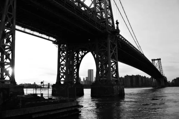 New York Amerika 2020 Zonsondergang Lower Manhattan Skyline Williamsburg Bridge — Stockfoto