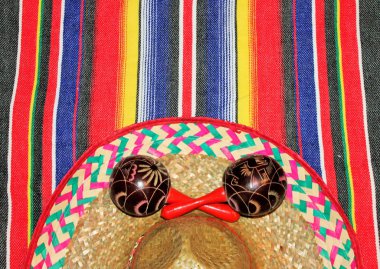 Meksika panço sombrero marakas ölülerin fiesta cinco de mayo günü arka plan