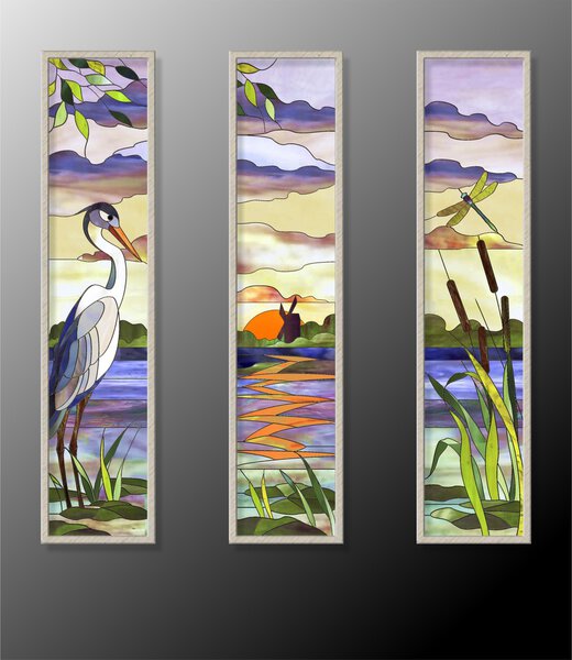 stained glass with heron