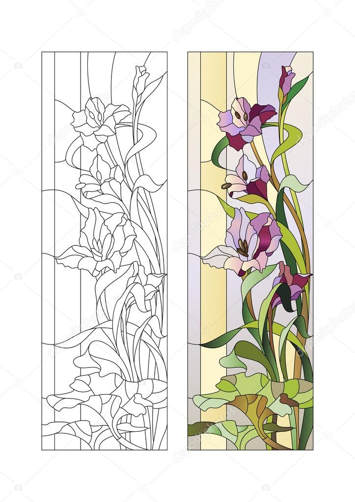 Stained glass pattern with gladioli