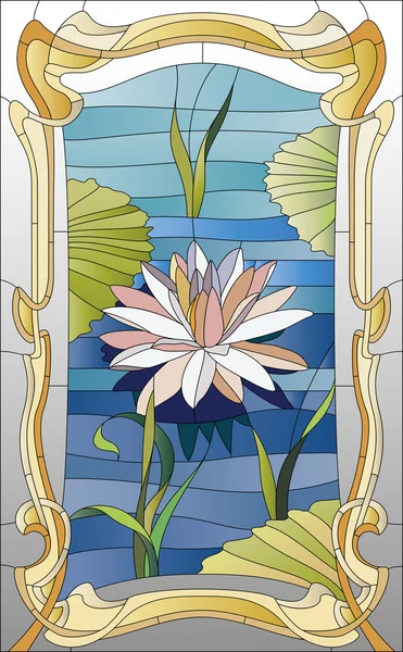 Stained glass window with lotus — Stock Vector