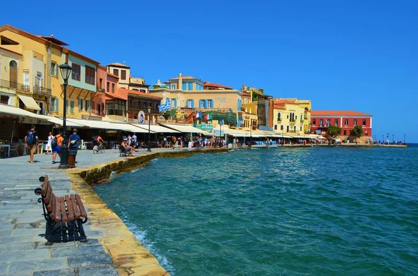 Vista Dique Cidade Velha Chania Ilha Creta Grécia — Fotografia de Stock