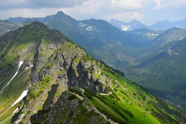 沿着波兰 斯洛瓦基安边境的卡斯布鲁克山的山脊道 High Tatra Poland — 图库照片