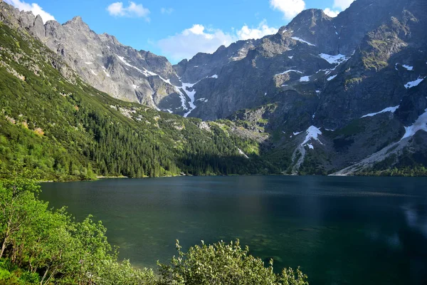 Lago Morskie Oko Também Chamado Olho Mar Cercado Por Floresta — Fotografia de Stock