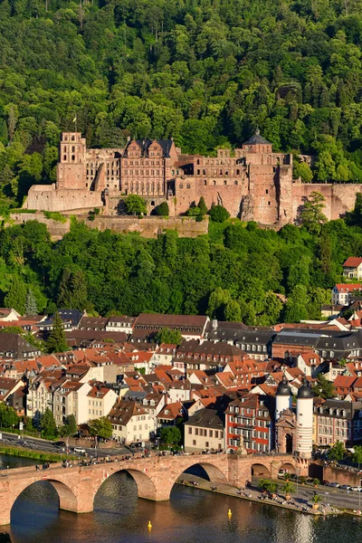 Stare Miasto Heidelberg Zamkiem Starym Mostem Rzeką Neckar Bramą Mostową — Zdjęcie stockowe