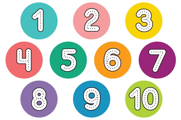 カラーサークルに白い数字の面白い子供のフォント 白を基調としたカラフルなベクトルイラスト — ストックベクタ