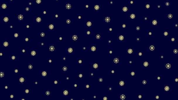 Sfondo Movimento Natale Nevicata Con Fiocchi Neve Dorati Sfondo Blu — Video Stock