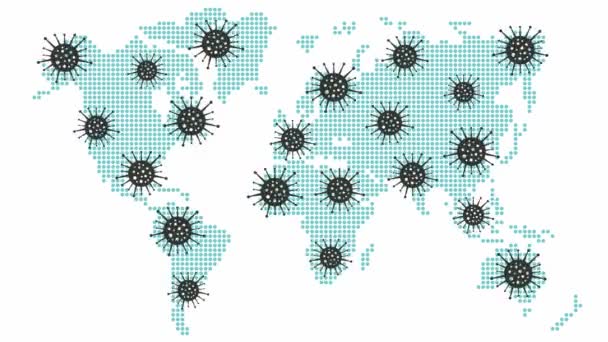 Animated Map World Spread Virus Flat Vector Illustration Isolated White — Stock Video