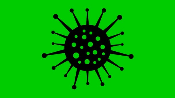 ウイルス細胞のアニメーションシンボル 緑の背景に隔離されたフラットベクトルイラスト ループビデオ — ストック動画