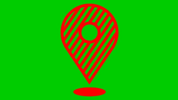 赤い距離マーカーのアイコンをアニメーション化 ループビデオだ 緑の背景に隔離されたベクトルフラットイラスト — ストック動画