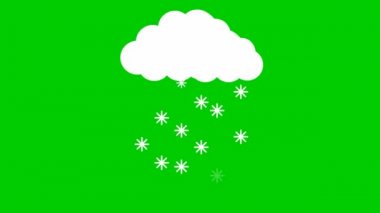 Buluttan gelen kar animasyonu. Kar yağıyormuş. Beyaz kar yağıyor. Döngülü video. Vektör illüstrasyonu yeşil arkaplanda izole edildi.