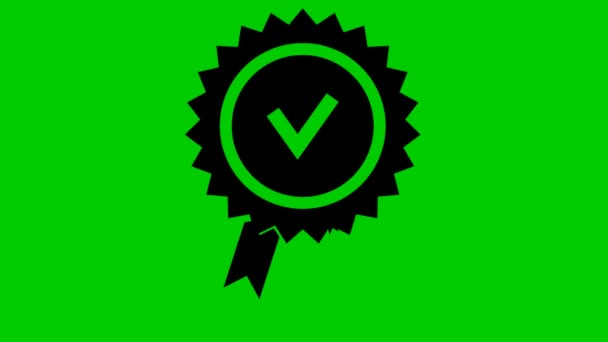 动画黑色品质标记 平面设计中的认可或认证图标 在绿色背景上孤立的向量图 — 图库视频影像