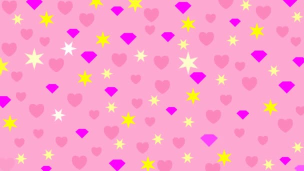 Animated Yellow Stars Heart Diamond Shine Vector Illustration Isolated Pink — Video Stock