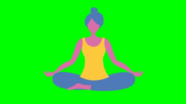 Flicka Gör Yoga Sittandes Lotusställning Flickan Mediterar Modernt Platt Designkoncept — Stockvideo