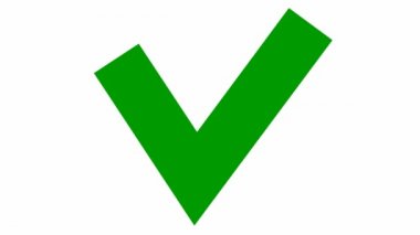 Canlandırılmış yeşil kontrol işareti görünüyor. Düz vektör çizimi beyaz arkaplanda izole edildi.