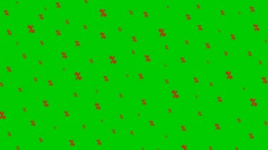 Animasyon kırmızı yüzde düşüş. Vektör illüstrasyonu yeşil arkaplanda izole edildi.