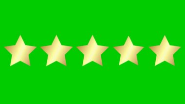 Beş Altın Yıldızlı Müşteri Ürün Değerlendirmesi Animasyonu. Yeşil arkaplanda izole edilmiş vektör düz illüstrasyon