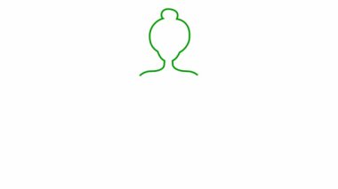 Animasyon kızı lotus pozisyonunda yoga yapıyor. Kadın meditasyonunun doğrusal yeşil simgesi. Çizgi yavaş yavaş ortaya çıkıyor. Modern yoga tasarım konsepti. Beyaz arkaplanda hareket vektörü çizimi.