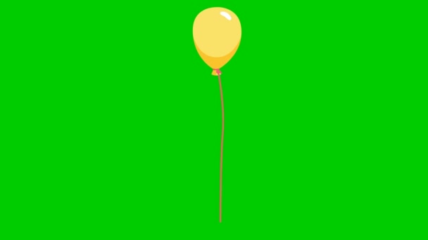 动画黄色气球飞 绿色背景上孤立的明亮平面矢量图 — 图库视频影像