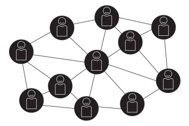 İnsanların kendi aralarında bağlanma sembolü. Takım çalışması, bağlantı, iletişim kavramı. Vektör illüstrasyonu beyaz arkaplanda izole edildi.