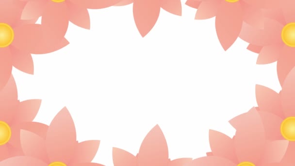 Belebte rosa Blumen blühen. Floraler Rahmen mit Kopierraum. Video in Schleife. Vektor-Illustration isoliert auf weißem Hintergrund.