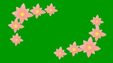 Animasyon pembe çiçekler açıyor. Fotokopi alanı olan çiçek çerçevesi. Döngülü video. Vektör illüstrasyonu yeşil arkaplanda izole edildi.