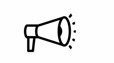 Megafonun animasyon sembolü. Döngülü video. Haber kavramı, duyuru, propaganda, promosyon, yayın, medya, mesaj. Vektör illüstrasyonu yeşil arkaplanda izole edildi.