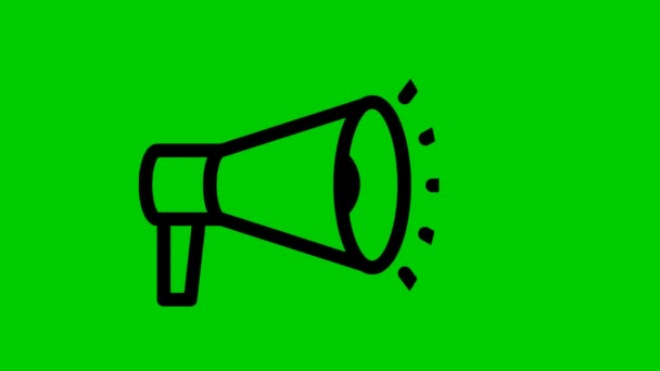 メガホンのアニメーションシンボル ループビデオだ ニュース プロモーション メディア メッセージの概念 緑の背景に独立したベクトル図 — ストック動画
