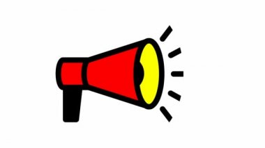 Kırmızı megafonun animasyon sembolü. Döngülü video. Haber kavramı, duyuru, propaganda, promosyon, yayın, medya, mesaj. Vektör illüstrasyonu beyaz arkaplanda izole edildi.