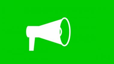 Beyaz megafonun animasyon sembolü. Döngülü video. Haber kavramı, duyuru, propaganda, promosyon, yayın, medya, mesaj. Vektör illüstrasyonu yeşil arkaplanda izole edildi.