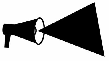 Sancaklı megafonun animasyon sembolü. Kopyalama alanı ile döngülenmiş video. Haber kavramı, duyuru, propaganda, promosyon, yayın, medya, mesaj. Vektör illüstrasyonu beyaz arkaplanda izole edildi.