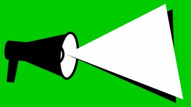 Sancaklı megafonun animasyon sembolü. Kopyalama alanı ile döngülenmiş video. Haber kavramı, duyuru, propaganda, promosyon, yayın, medya, mesaj. Vektör illüstrasyonu yeşil arkaplanda izole edildi.