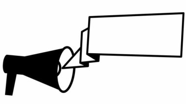 Sancaklı megafonun animasyon sembolü. Kopyalama alanı ile döngülenmiş video. Haber kavramı, duyuru, propaganda, promosyon, yayın, medya, mesaj. Vektör illüstrasyonu beyaz arkaplanda izole edildi.