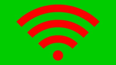 Wi-Fi 'ın canlandırılmış kırmızı simgesi. Döngülü video. Vektör illüstrasyonu yeşil arkaplanda izole edildi.