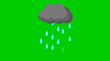 Koyu gri buluttan gelen yağmur damlaları. Döngülü video. Yağmur yağıyor. Vektör illüstrasyonu yeşil arkaplanda izole edildi.