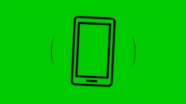 Hareketli siyah çizgi simgesi. Akıllı telefonun sembolü bu. İletişim kavramı. Döngülü video. Vektör illüstrasyonu yeşil arkaplanda izole edildi.