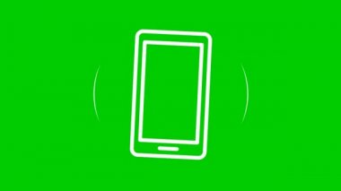 Hareketli beyaz çizgi simgesi. Akıllı telefonun sembolü bu. İletişim kavramı. Döngülü video. Vektör illüstrasyonu yeşil arkaplanda izole edildi.