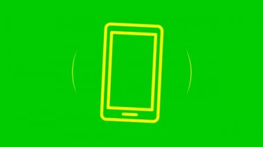 Hareketli sarı çizgi simgesi. Akıllı telefonun sembolü bu. İletişim kavramı. Döngülü video. Vektör illüstrasyonu yeşil arkaplanda izole edildi.