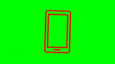 Mobil hareketin kırmızı çizgi simgesi. Akıllı telefonun sembolü bu. İletişim kavramı. Döngülü video. Vektör illüstrasyonu yeşil arkaplanda izole edildi.