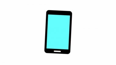 Mobil hareketin animasyon siyah simgesi. Mavi ekranlı akıllı telefonun sembolü. İletişim kavramı. Döngülü video. Vektör illüstrasyonu beyaz arkaplanda izole edildi.