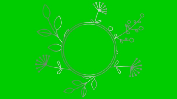 生动活泼的现代旗帜 叶和花的银枝 圆形黑色框架与复制空间 循环视频 在绿色背景上孤立的平面矢量图解 — 图库视频影像