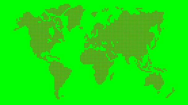 ポイントパターンからアニメーション茶色の世界地図 緑の背景に独立したベクトル図 — ストック動画