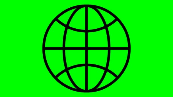 Ícone Animado Globo Linha Símbolo Preto Planeta Conceito Rede Web — Vídeo de Stock