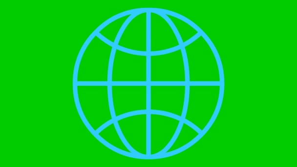 地球のアニメーションアイコン 惑星のライン青のシンボル ネット ウェブ インターネットの概念 緑の背景に独立したベクトル図 — ストック動画