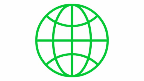 Animated Icon Globe Line Green Symbol Planet Concept Net Web — Stock Video