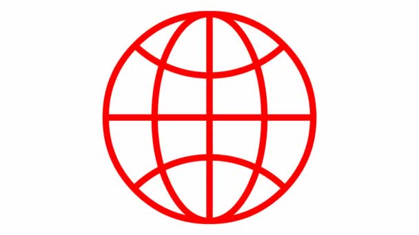 Animated Icon Globe Line Red Symbol Planet Concept Net Web — Stock Video